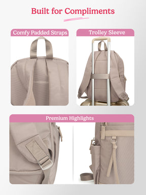 Clea 27 L Beige Formal Backpack With Laptop Sleeve