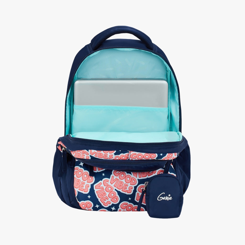 Genie Vibes 27L Navy Blue Juniors Backpack With Easy Access Pockets