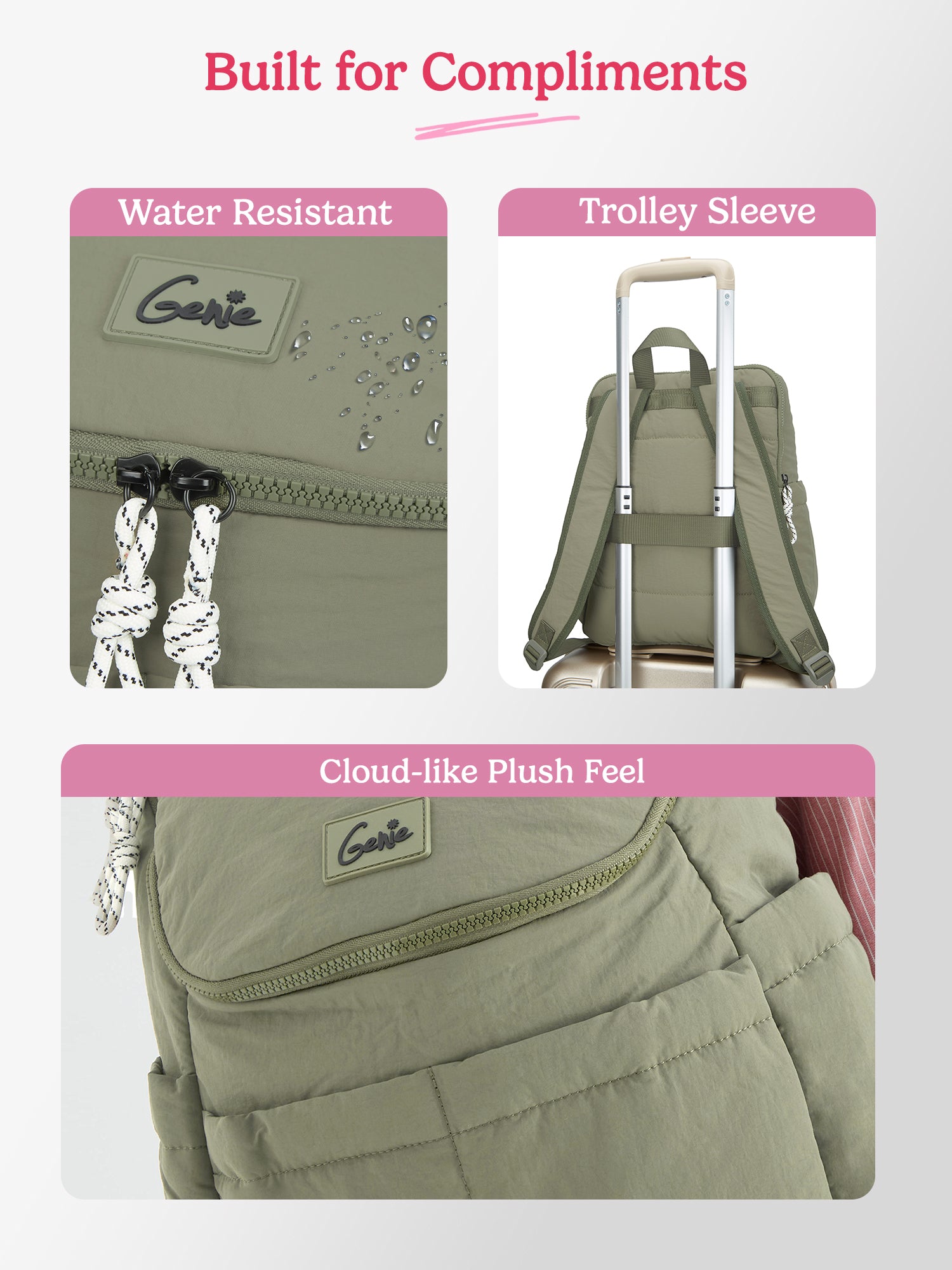Plushpack 27L Ash Green Casual Backpack With Laptop Sleeve