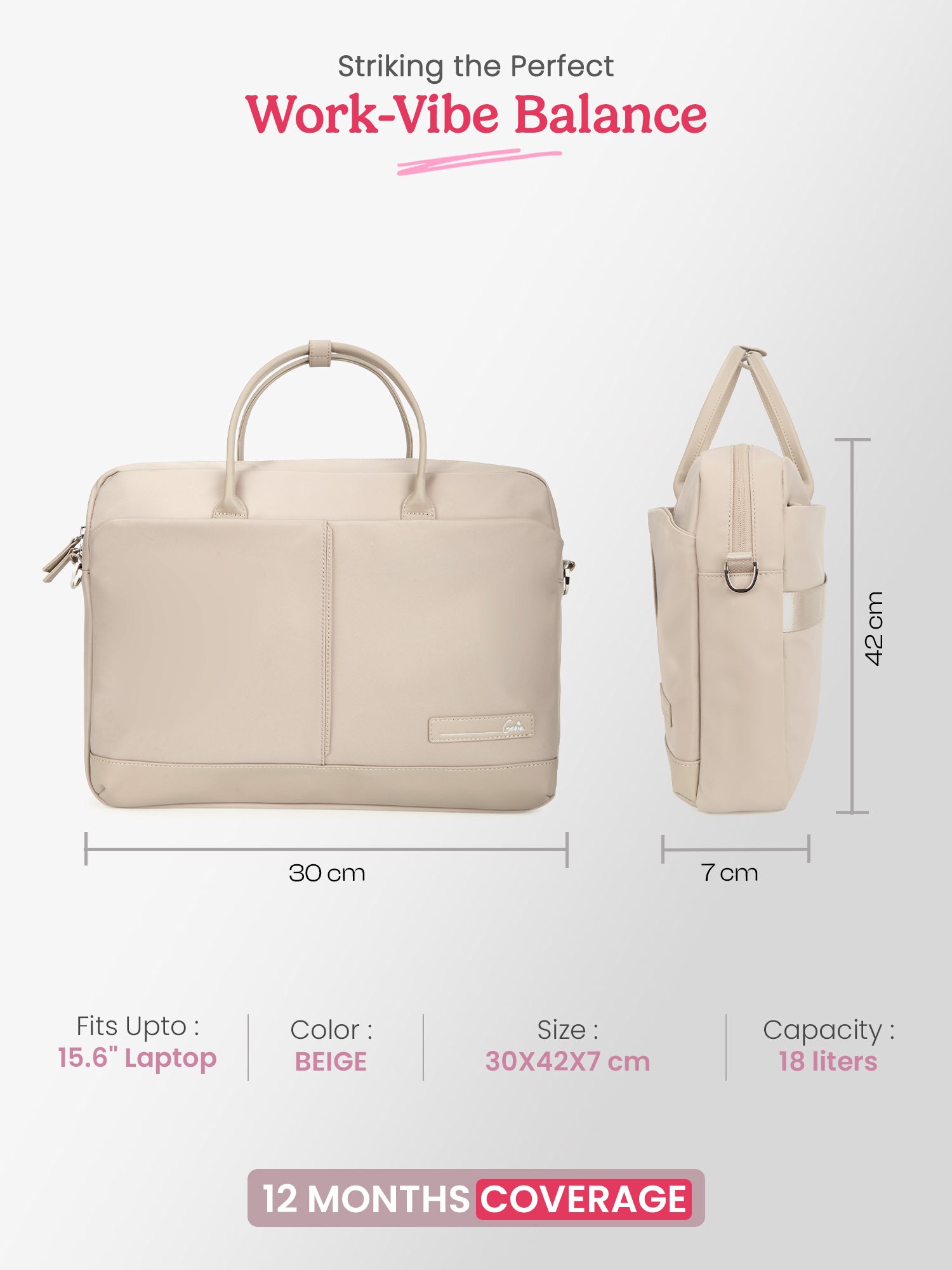 Maven 18L Beige Satchel With Trolley and Laptop Sleeve