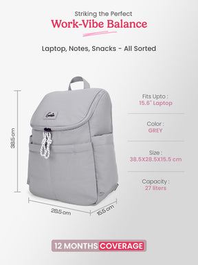 Plushpack 27L Grey Casual Backpack With Laptop Sleeve
