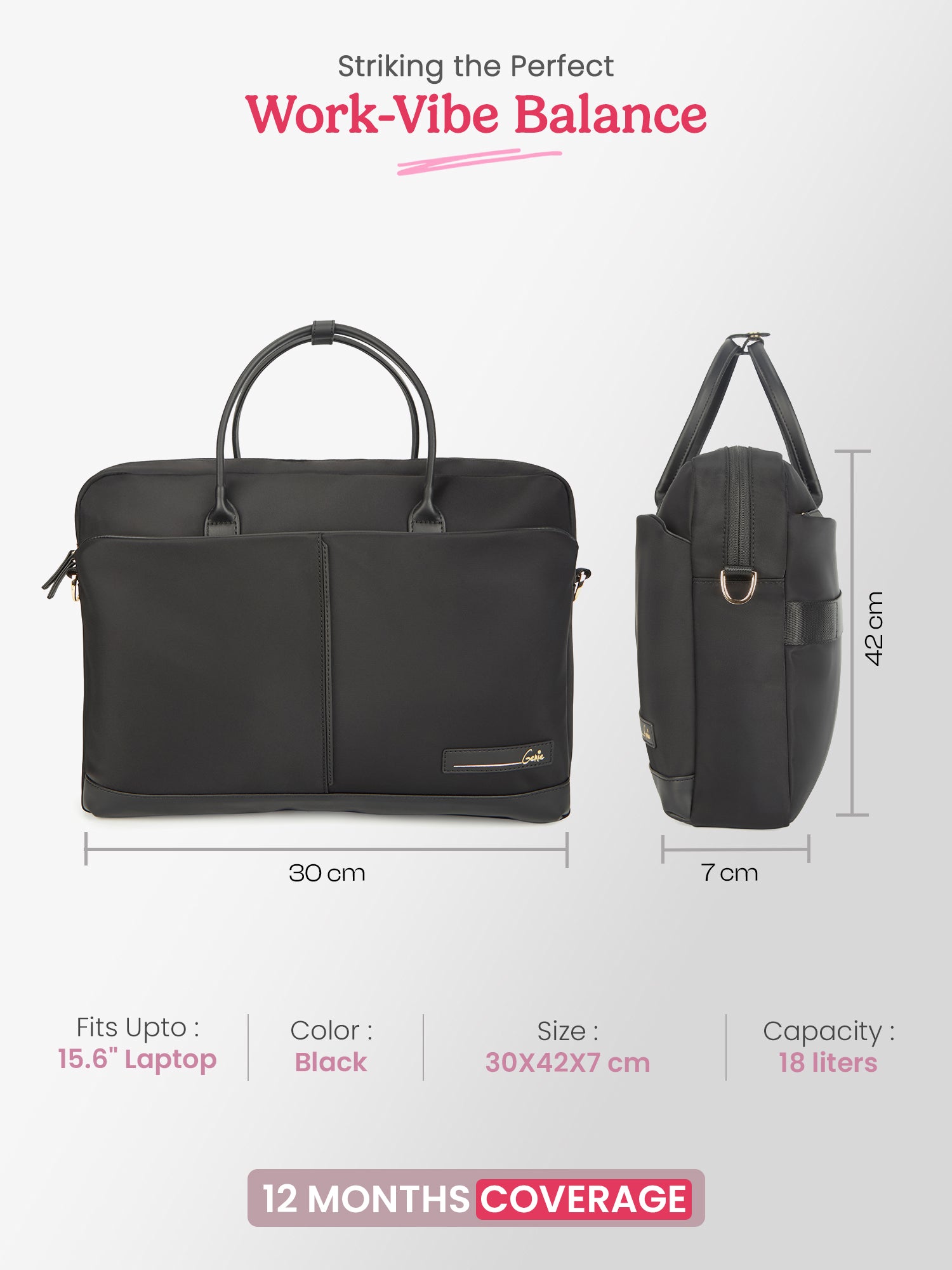 Maven 18L Black Satchel With Trolley and Laptop Sleeve
