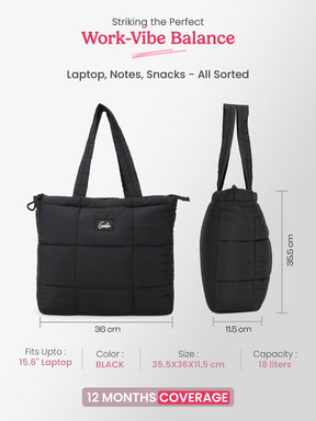 Halotote 18L Black Tote Bag With Laptop Sleeve