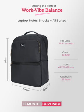 Audrey 27 L Black Formal Backpack Laptop Sleeve