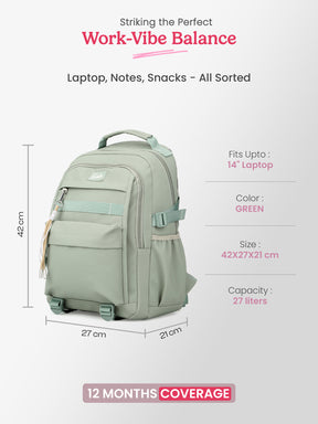 Berry 27L Green Casual Backpack With Laptop Sleeve
