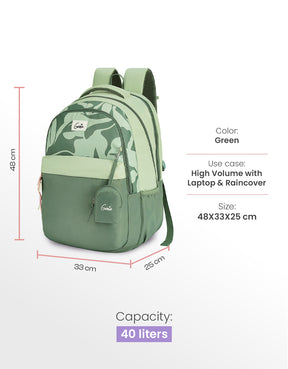 Alba 40L Laptop Backpack With Raincover - Green