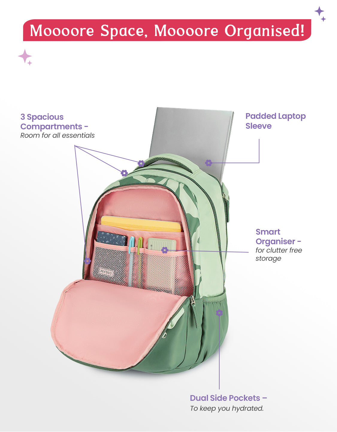 Alba 40L Laptop Backpack With Raincover - Green