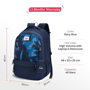 Aria 40L Navy Blue Laptop Backpack With Raincover