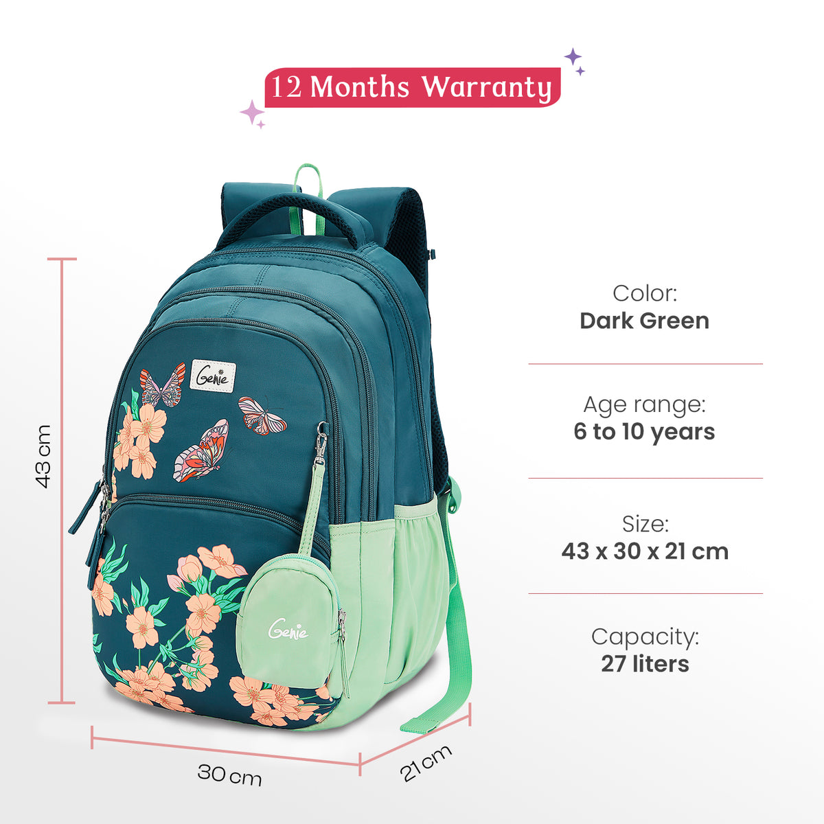 Lilac 27L Dark Green School Backpack