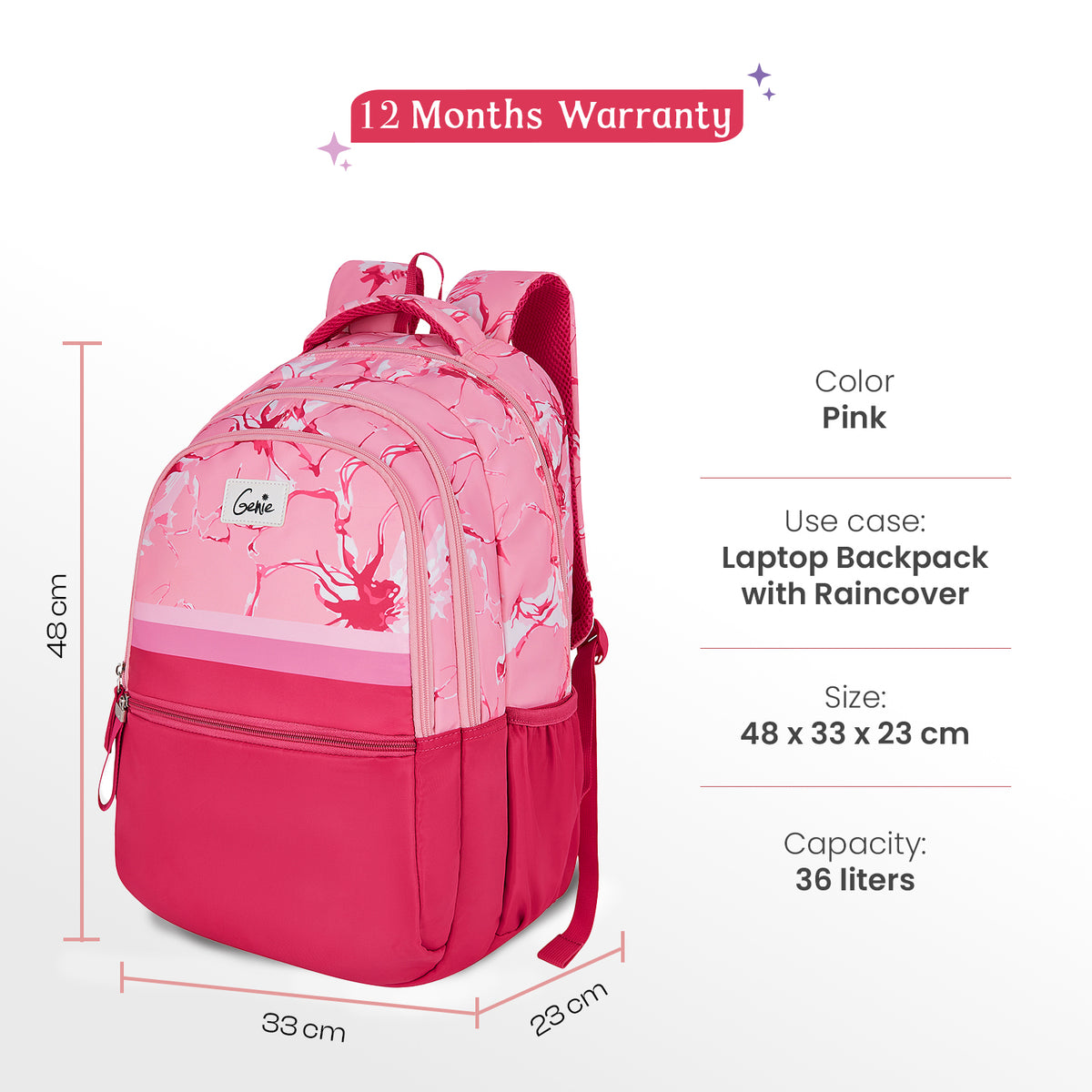 Fifi 36L Pink Laptop Backpack With Raincover