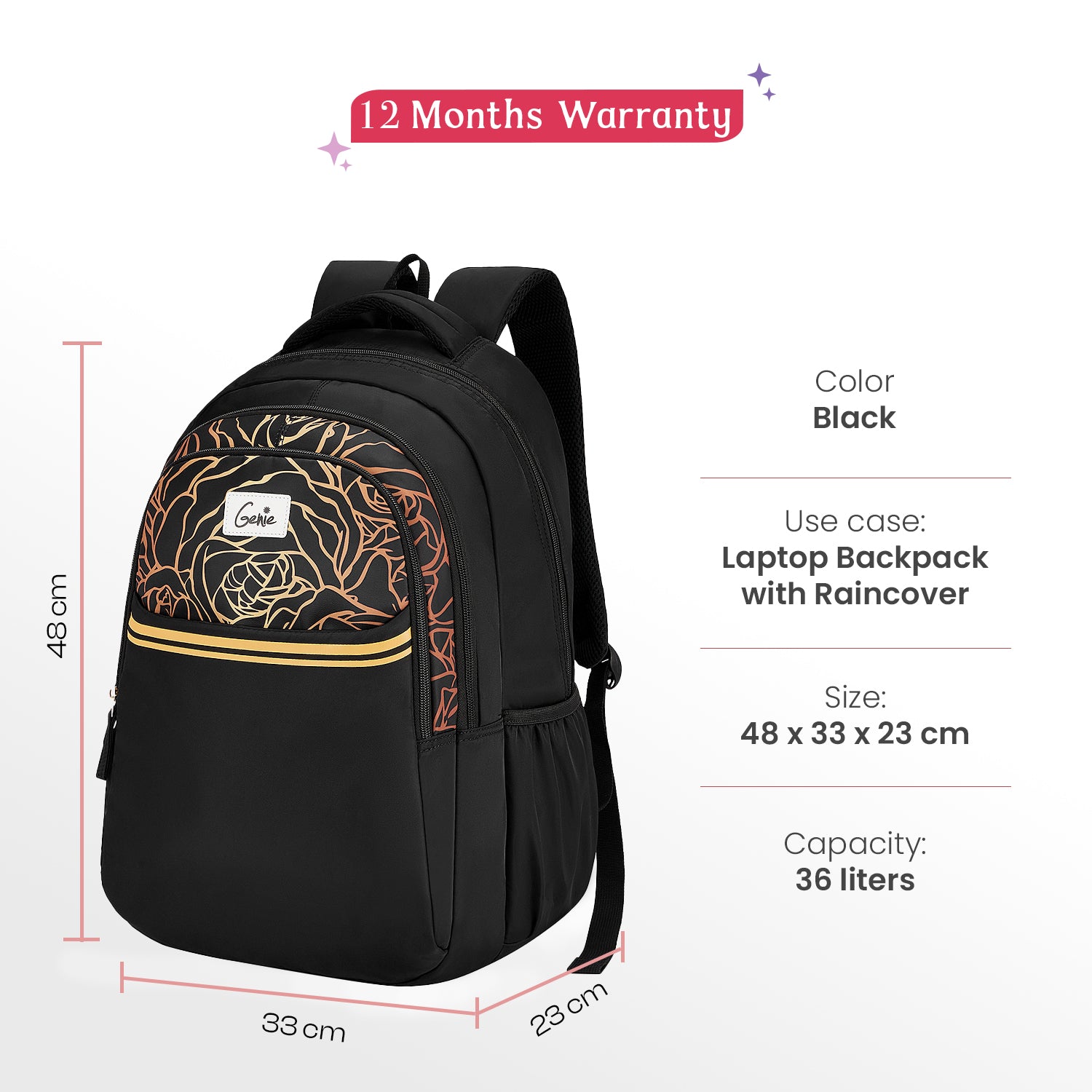 Glow 36L Black Laptop Backpack With Raincover