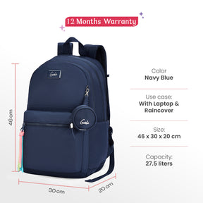 Sleek 28L Navy Blue Laptop Backpack With Raincover