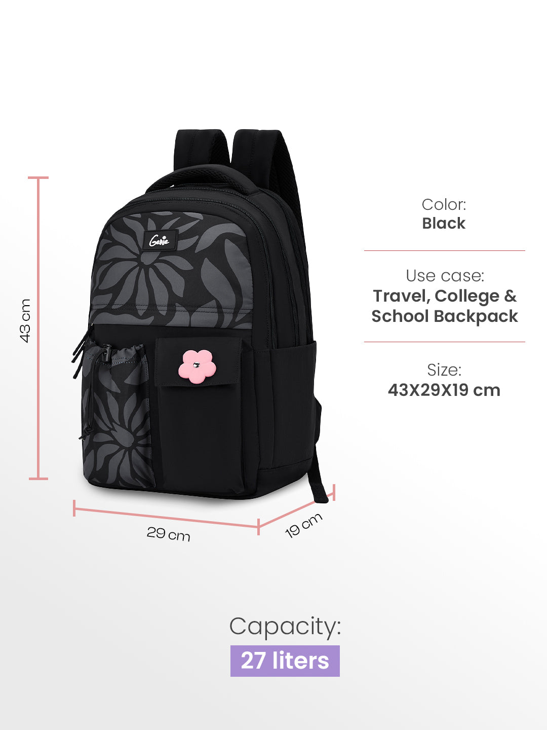 Peotry 27L School Backpack - Black