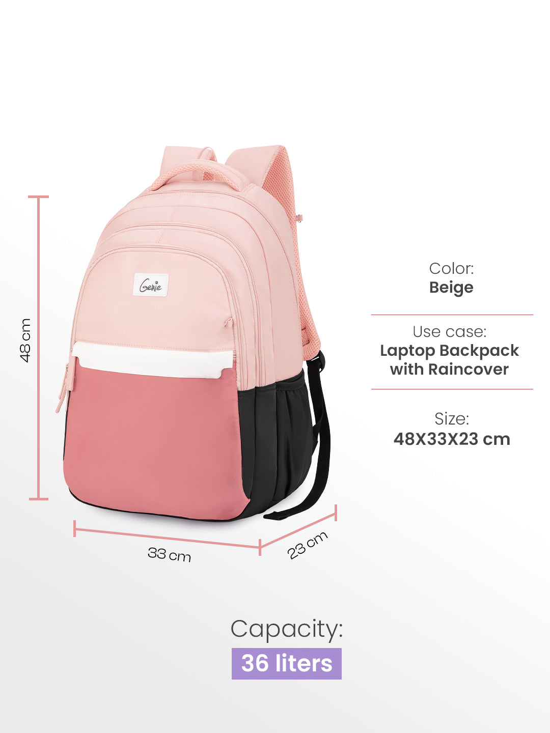 Vibecheck 36L Laptop Backpack With Raincover - Beige