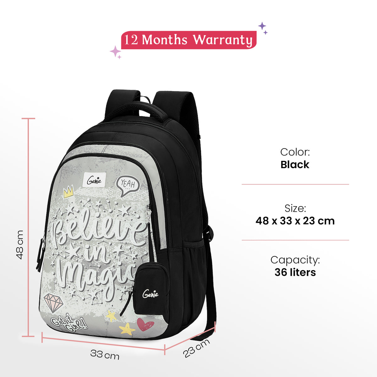 Magic 36L Black School Backpack