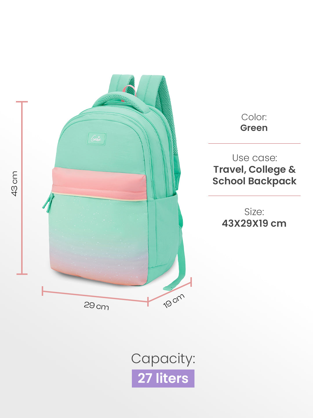 Twinkle Dusk 27L School Backpack - Green