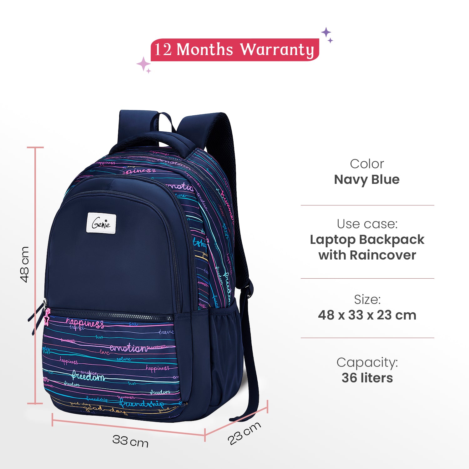 Ocean 36L Navy Blue Laptop Backpack With Raincover