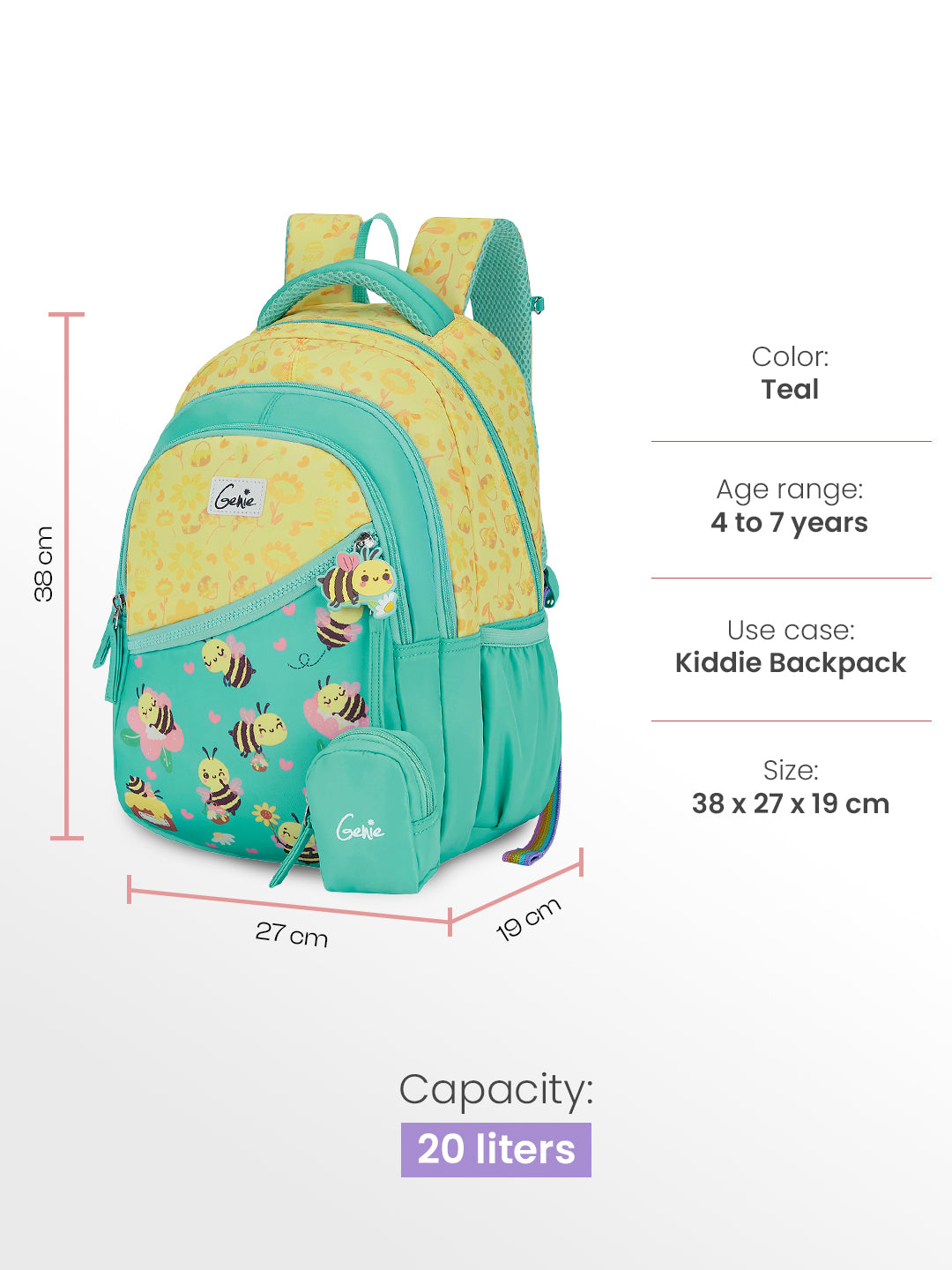 Bee Happy Small Backpack for Kids - Teal