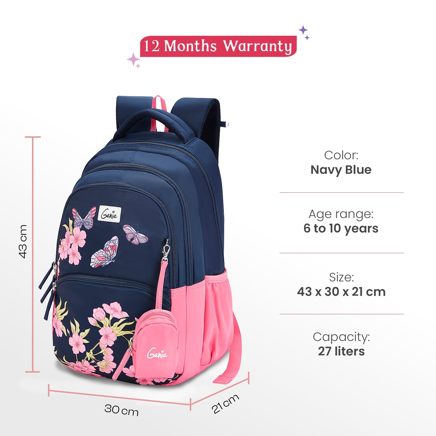 Lilac 27L Navy Blue School Backpack