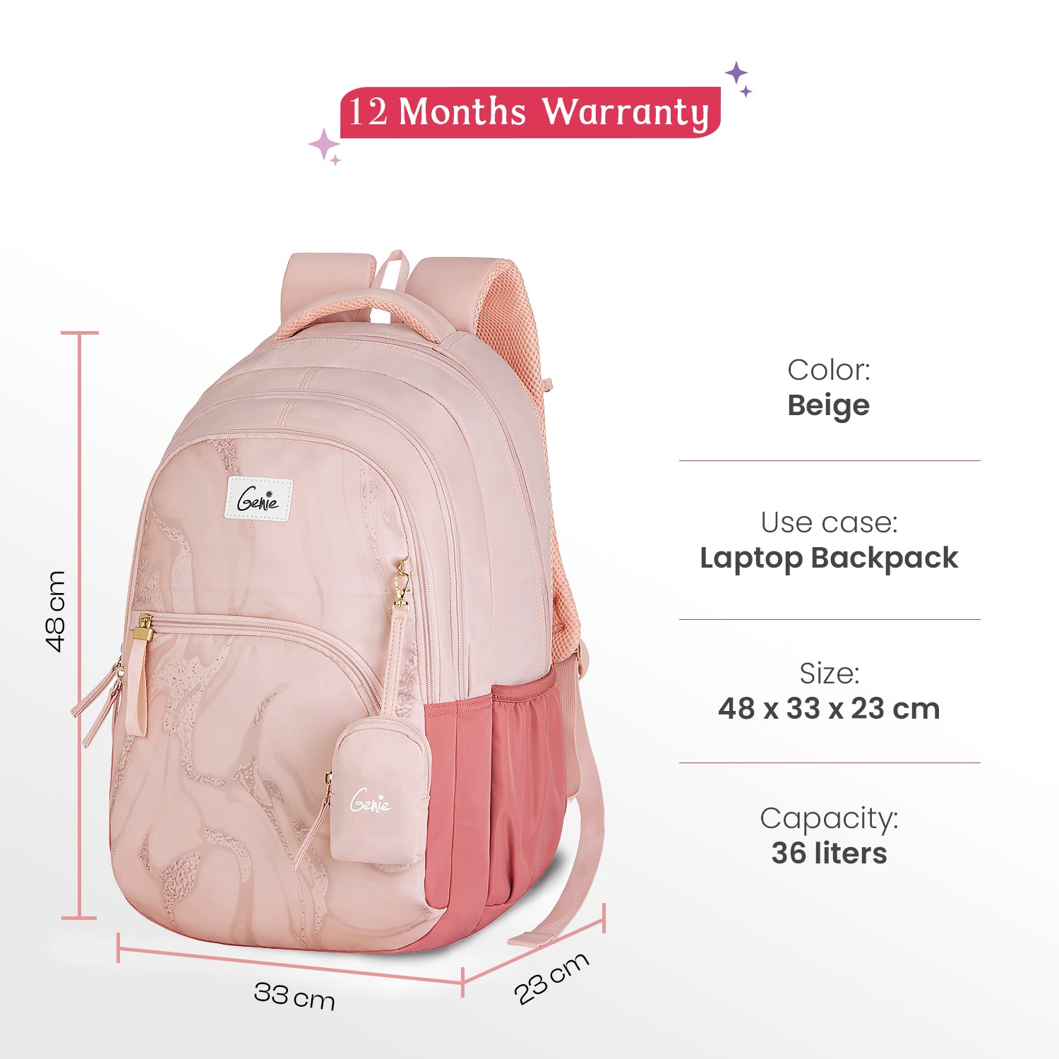 Valyria 36L Beige Laptop Backpack