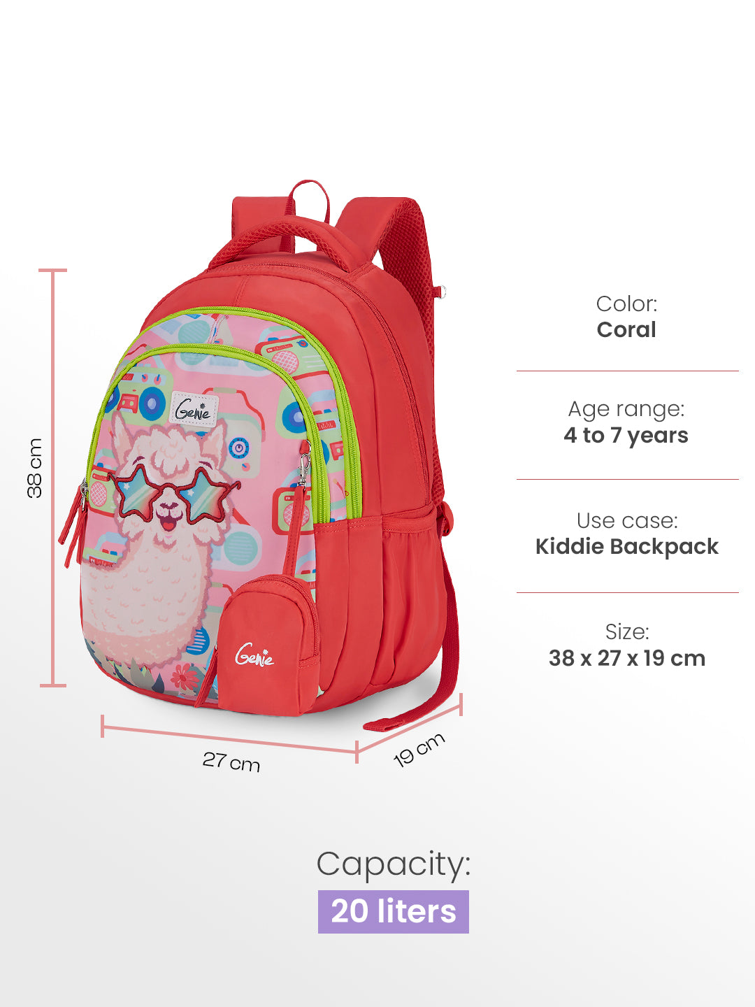 Llama Drama Small Backpack for Kids - Coral