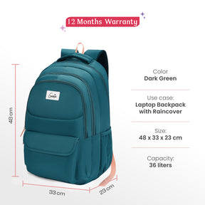 Angela 36L Dark Green Laptop Backpack With Raincover