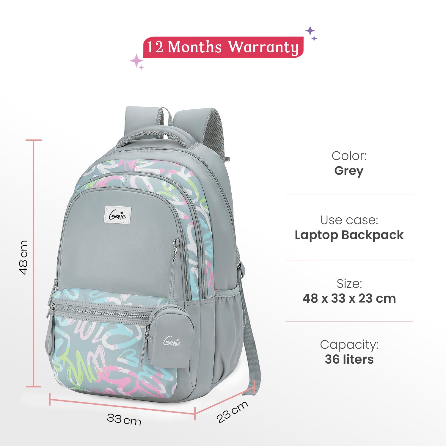 Vera 36L Grey Laptop Backpack