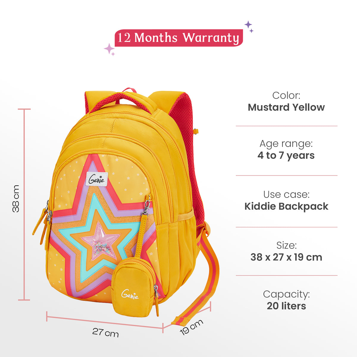 Popstar Small Backpack for Kids - Mustard Yellow