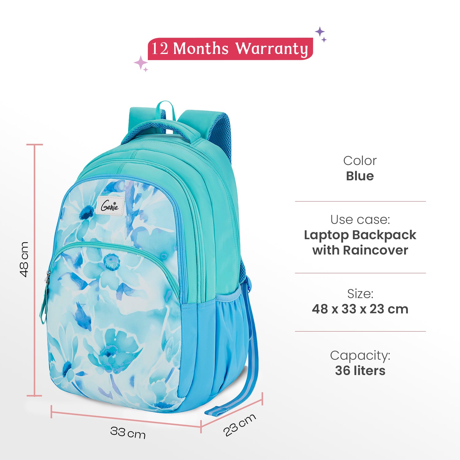 Elsie 36L Blue Laptop Backpack With Raincover