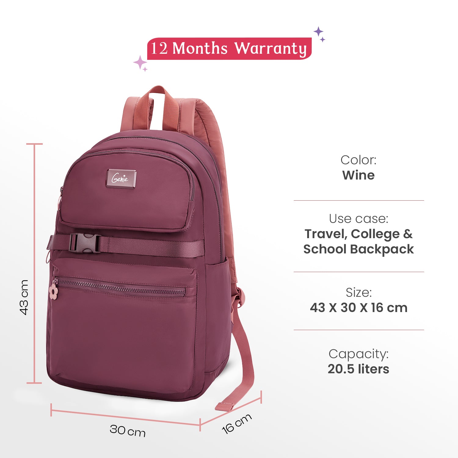 Maple 21L Wine College Backpack With Laptop Sleeve