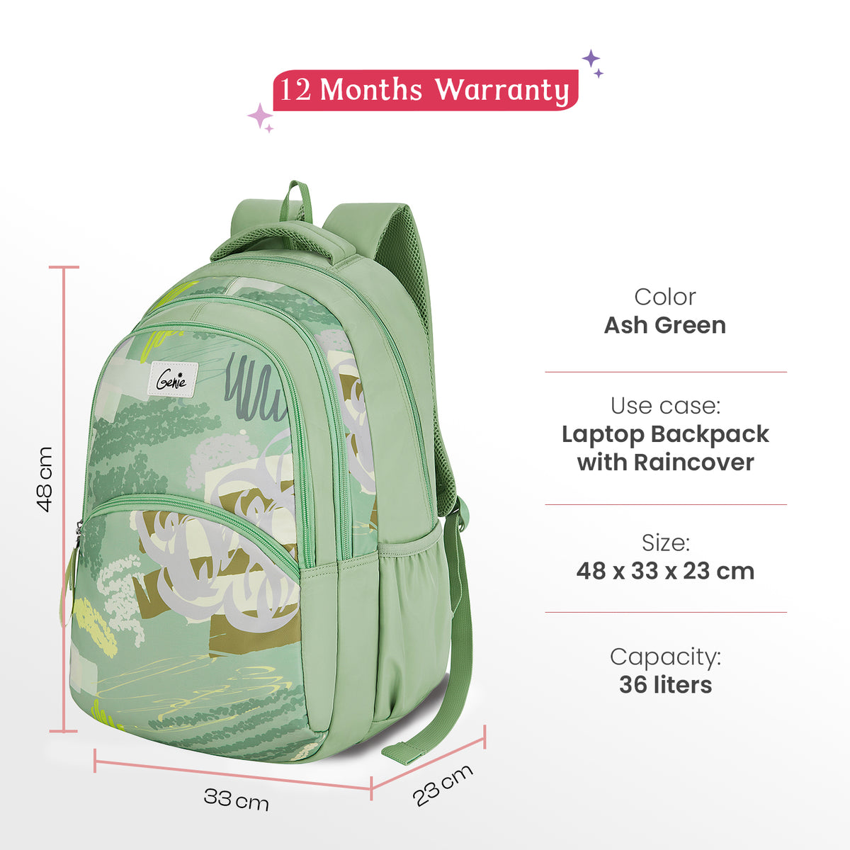 Orchid 36L Ash Green Laptop Backpack With Raincover