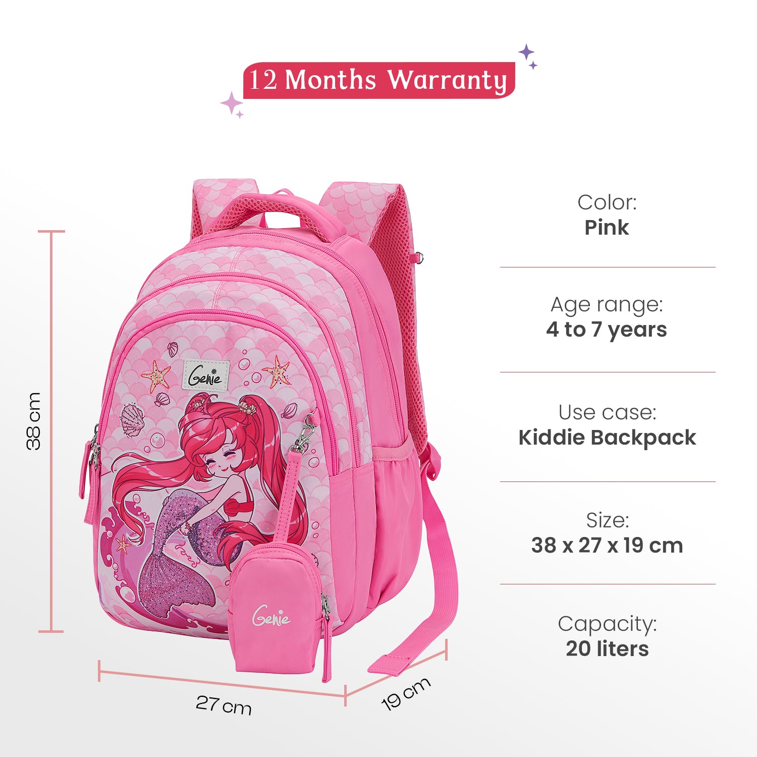 Mermaid Small Backpack for Kids - Pink