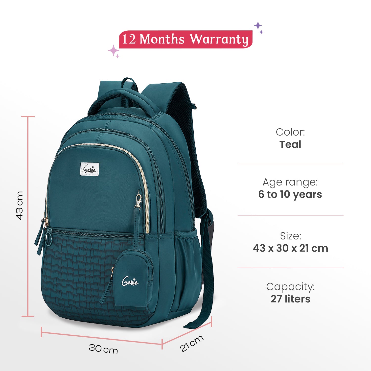 Jewel 27L Teal School Backpack