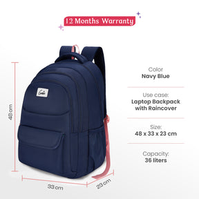 Angela 36L Navy Blue Laptop Backpack With Raincover