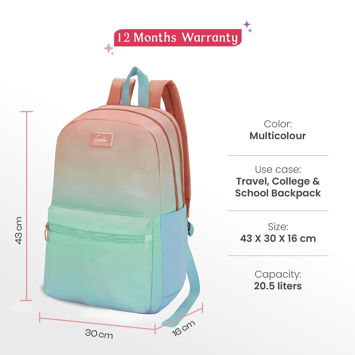 Chrome 21L Multi Colour College Backpack With Laptop Sleeve