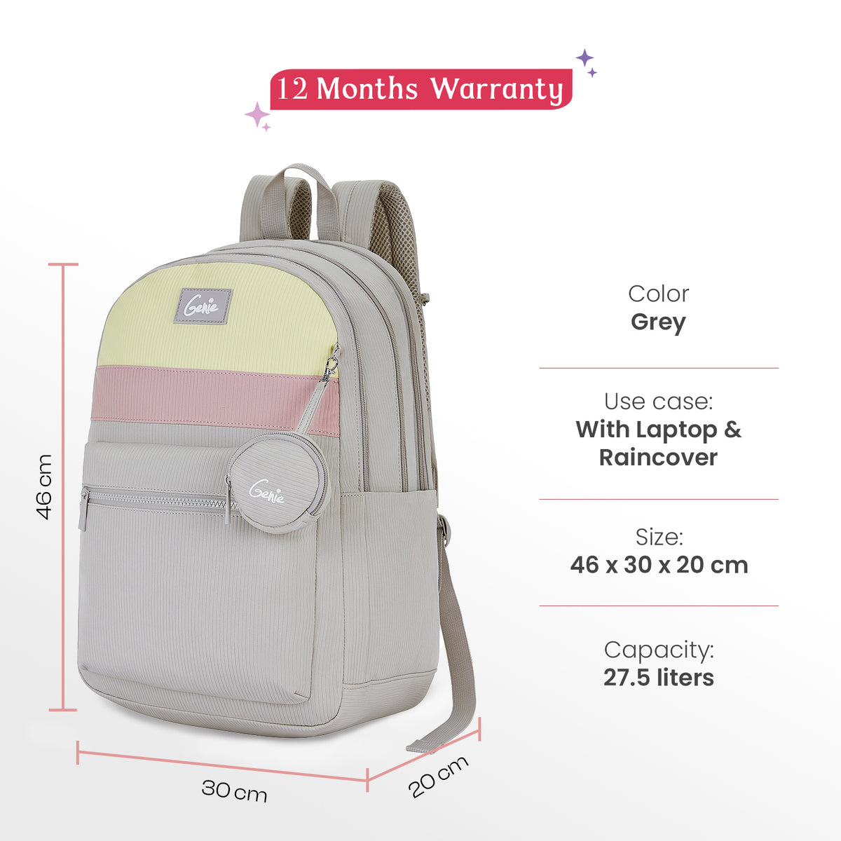 Essence 28L Grey Laptop Backpack With Raincover