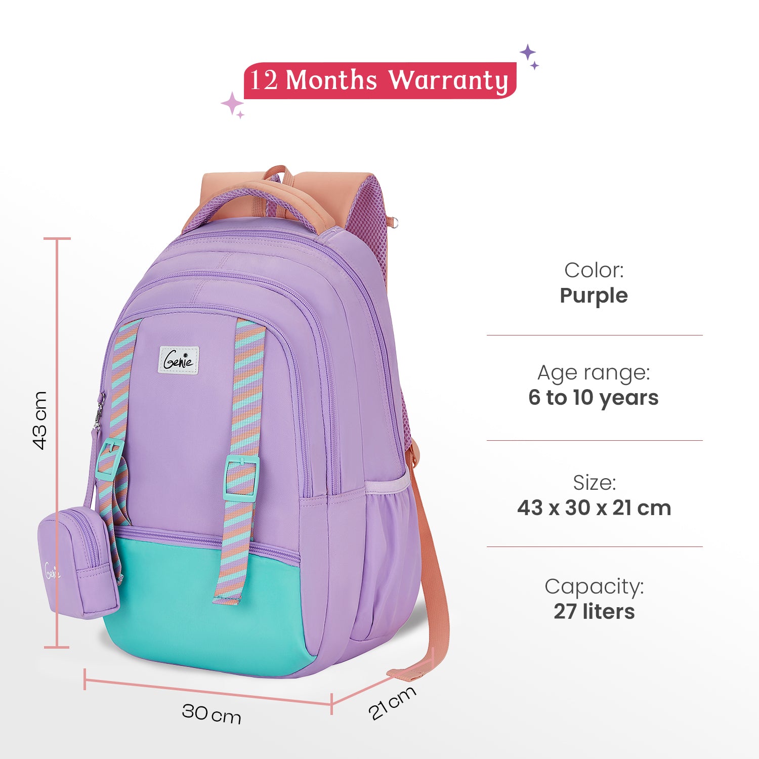 Gemini 27L Purple School Backpack