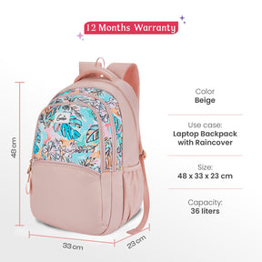 Sapphire 36L Beige Laptop Backpack With Raincover