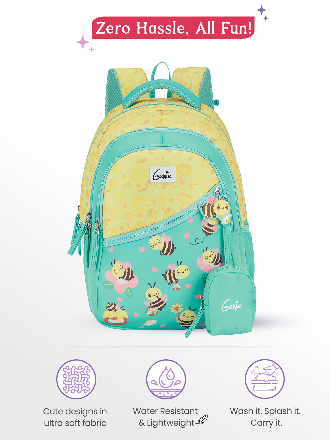 Bee Happy Small Backpack for Kids - Teal