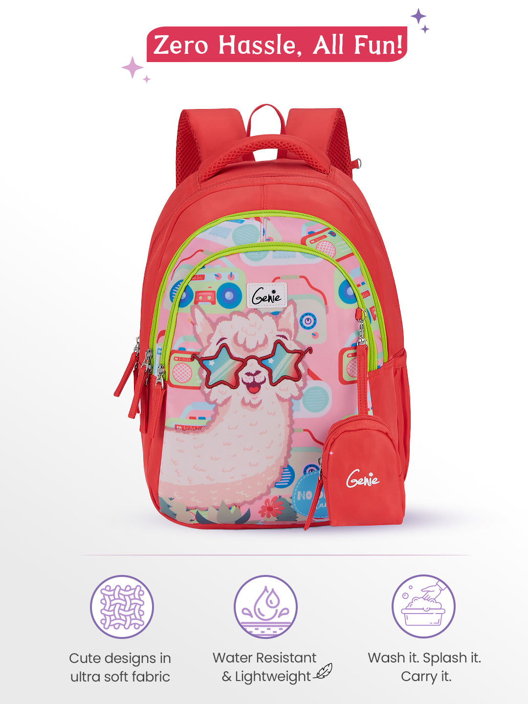 Llama Drama Small Backpack for Kids - Coral