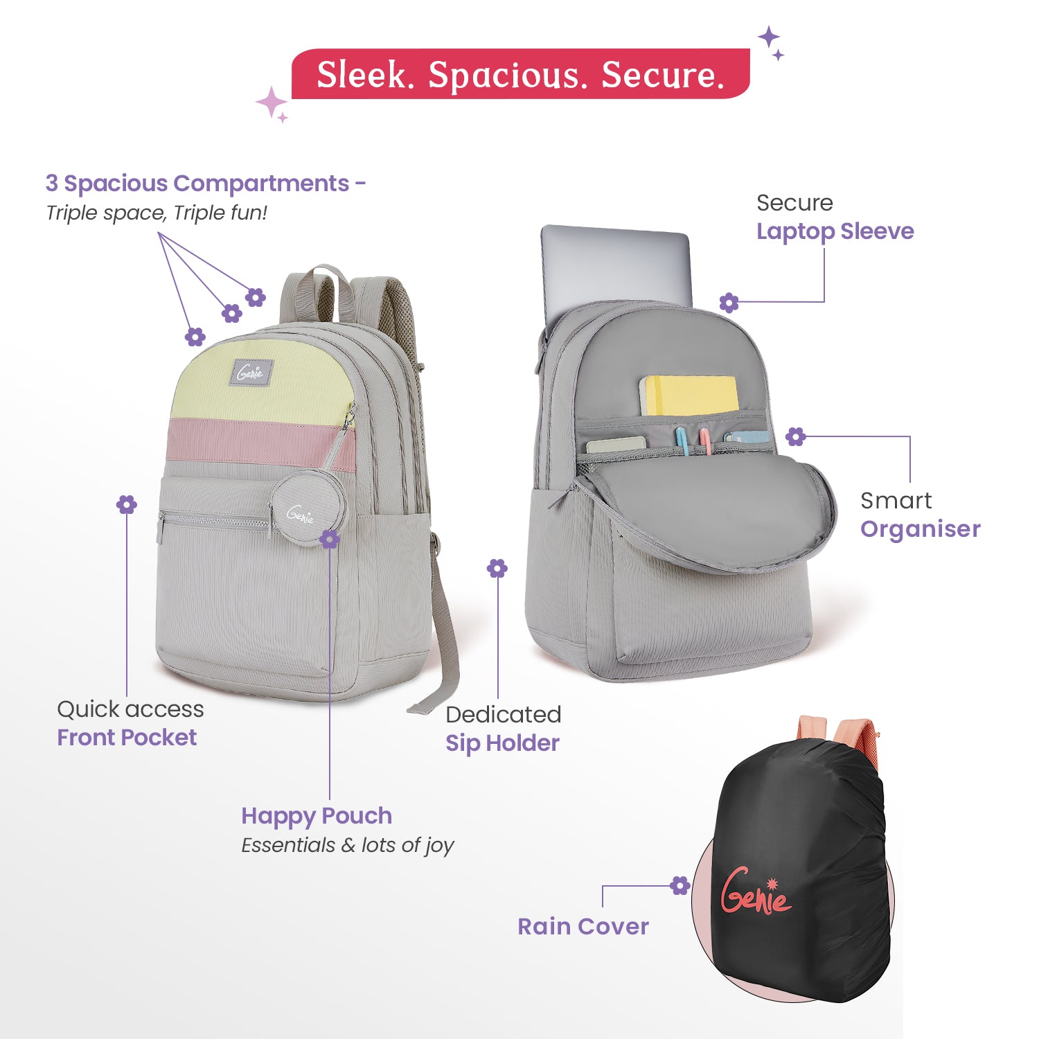 Essence 28L Grey Laptop Backpack With Raincover