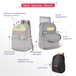 Essence 28L Grey Laptop Backpack With Raincover