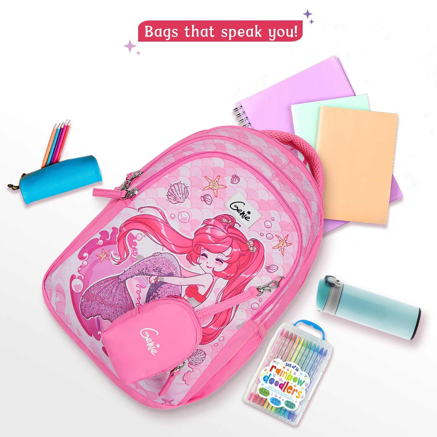 Mermaid Small Backpack for Kids - Pink