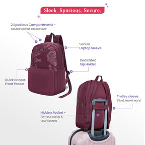 Ashlyn 21L Wine Red College Backpack With Laptop Sleeve