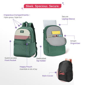 Essence 28L Green Laptop Backpack With Raincover