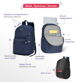 Sleek 28L Navy Blue Laptop Backpack With Raincover