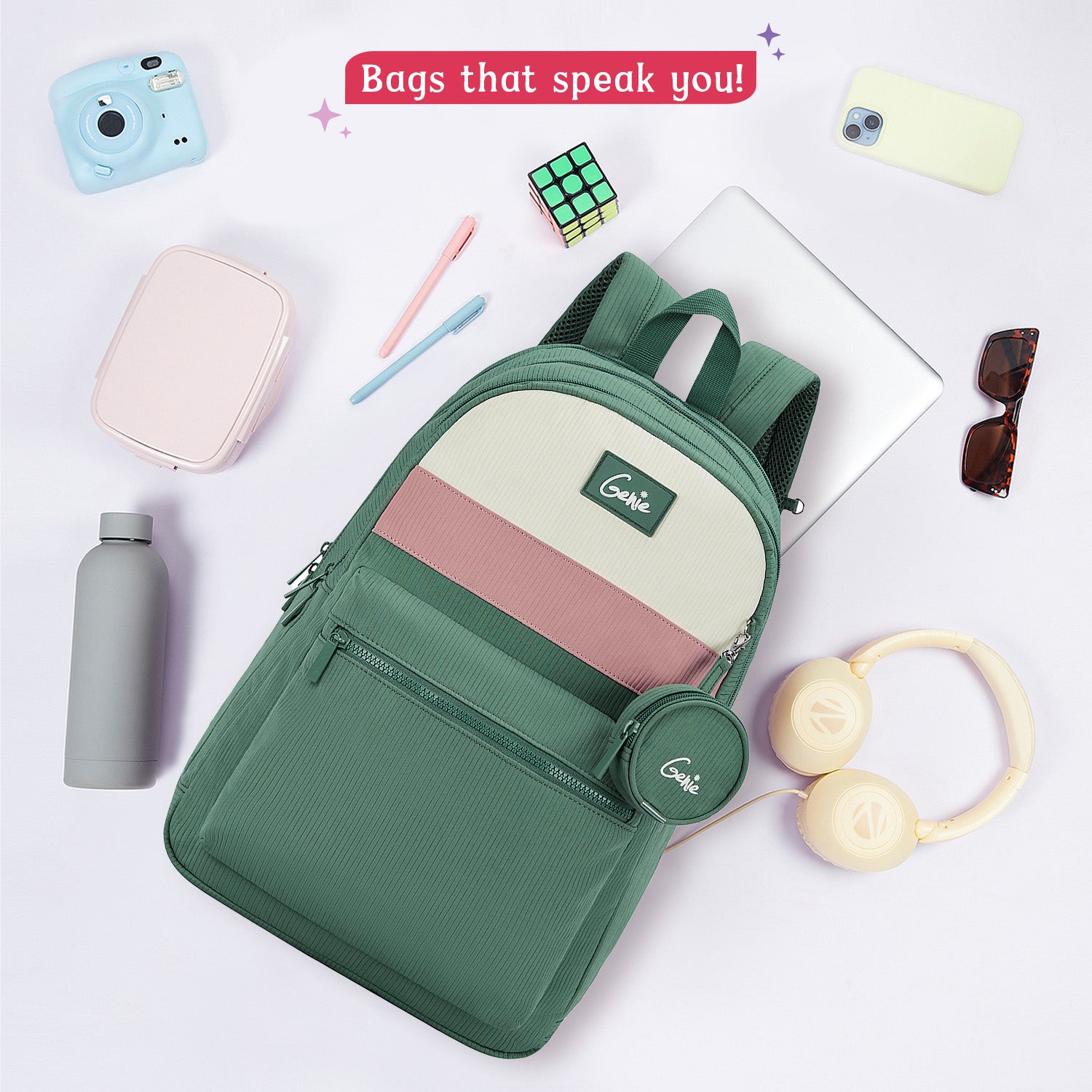 Essence 28L Green Laptop Backpack With Raincover