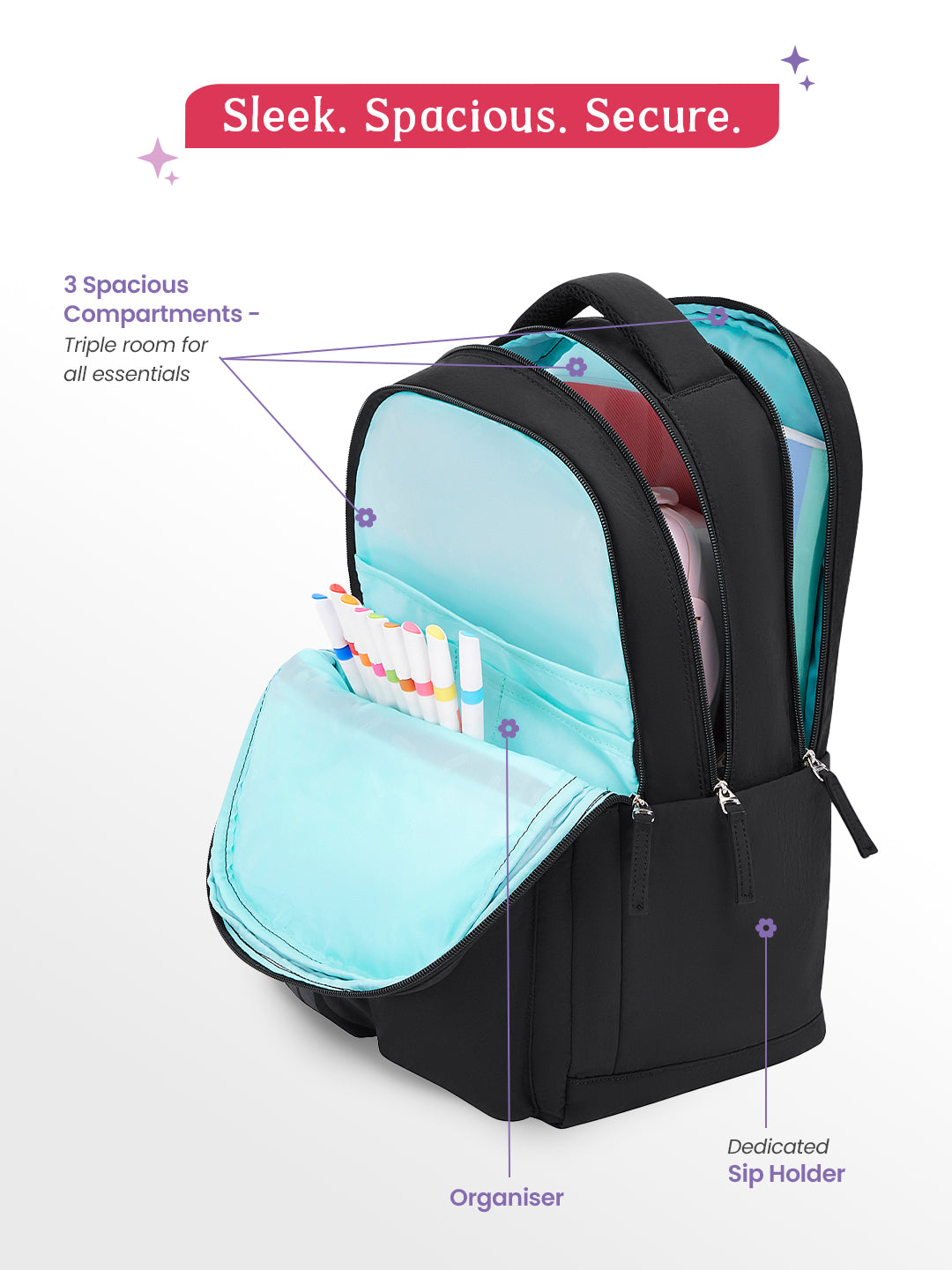Peotry 27L School Backpack - Black