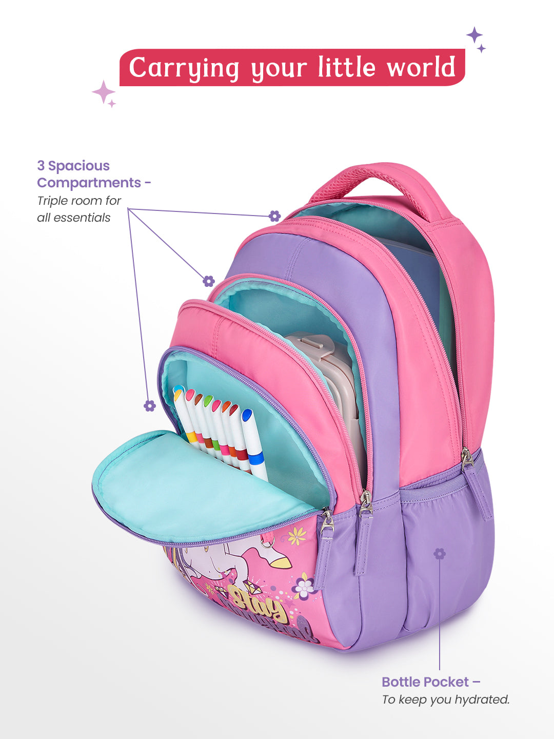 Twinkle Corn Small Backpack for Kids - Pink
