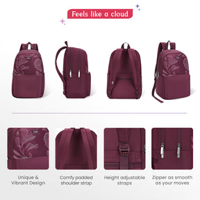 Ashlyn 21L Wine Red College Backpack With Laptop Sleeve